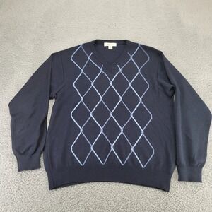 Turnbury Sweater Mens 44‎ Blue Diamond Long Sleeve V-Neck Wool Stretch Italy